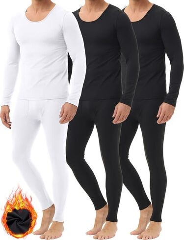 3 Pack Thermal Underwear for Men Long Johns Fleece Lined Soft and Warm Set Base Layer for Cold Weather in Kuwait