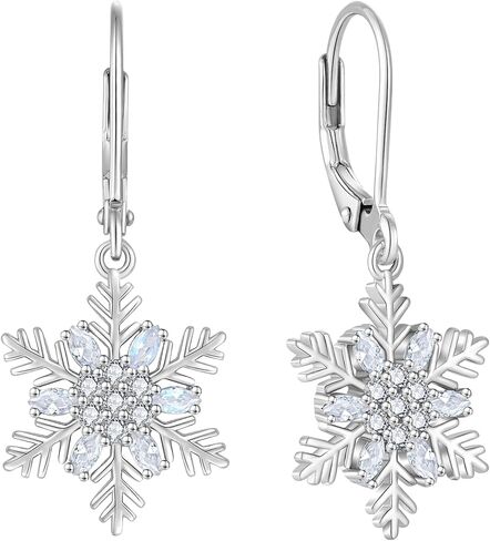 Women Snowflake Earrings,925 Sterling Silver Dangle Drop Earrings with 5A Cubic Zirconia for Birthday Winter Jewelry Gifts in Saudi Arabia