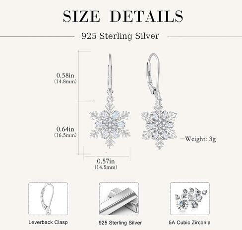 Women Snowflake Earrings,925 Sterling Silver Dangle Drop Earrings with 5A Cubic Zirconia for Birthday Winter Jewelry Gifts in Saudi Arabia