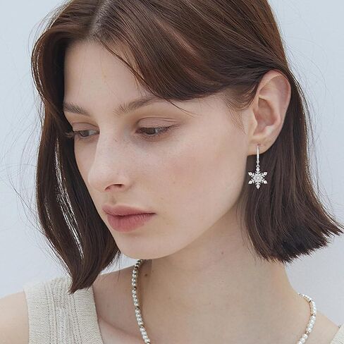 أقراط نسائية على شكل ندفة الثلج، أقراط متدلية من الفضة الإسترليني عيار 925 مع زركون مكعب 5A لهدايا أعياد الميلاد والشتاء والمجوهرات in Kuwait