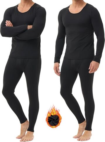 3 Pack Thermal Underwear for Men Long Johns Fleece Lined Soft and Warm Set Base Layer for Cold Weather in Kuwait
