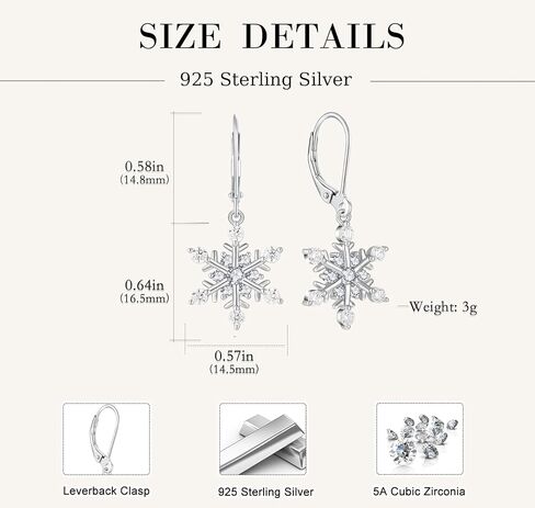 أقراط نسائية على شكل ندفة الثلج، أقراط متدلية من الفضة الإسترليني عيار 925 مع زركون مكعب 5A لهدايا أعياد الميلاد والشتاء والمجوهرات in Kuwait