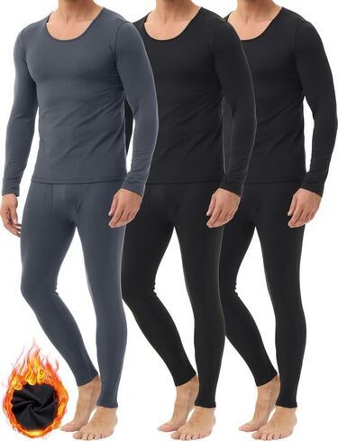 3 Pack Thermal Underwear for Men Long Johns Fleece Lined Soft and Warm Set Base Layer for Cold Weather in Kuwait