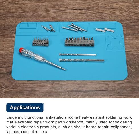 MECCANIXITY Large 11.8" x 8" ESD Silicone Soldering Mat Heat Insulation 932°F Anti Static Electronic Repair Work Mat for Solder Iron Station Workbench Blue in Saudi Arabia