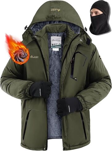 Men's Winter Coats,Fleece-Lined,With Fleece Balaclava,Waterproof&Windproof,Ski Snow Jackets in Saudi Arabia