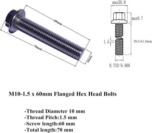 Rwraps 6 Sets M10-1.5x50mm Flanged Hex Head Bolt,Stainless Steel Exhaust Flange Bolts & Nuts for Exhaust Manifold Hardware Kit in Kuwait