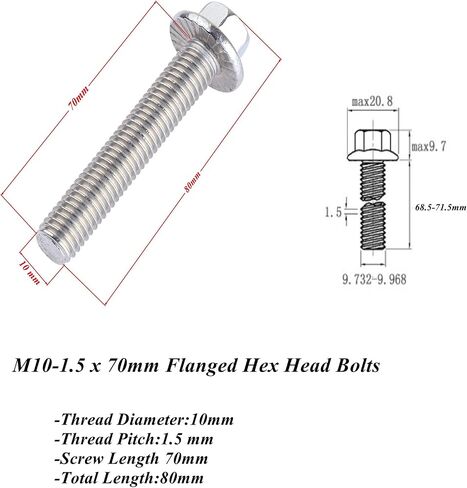 Rwraps 6 Sets M10-1.5x50mm Flanged Hex Head Bolt,Stainless Steel Exhaust Flange Bolts & Nuts for Exhaust Manifold Hardware Kit in Kuwait