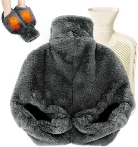 Hot Water Bottle for Feet,2L Heated Feet Warmer with Washable Plush Cover for Feet and Hand Warm Hot Water Bag,Non Electricity Heated Feet Warmers for Pain Relief,Women and Men (with Heel) in Saudi Arabia