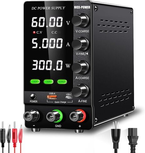 NICE-POWER DC Power Supply Variable 30V 10A, Adjustable Regulated DC Bench Power Supply with Encoder, Output Switch and OCP/OVP, Benchtop Lab Power Supplies 4-Digit LED Display with USB Quick Charge in Kuwait