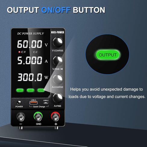 NICE-POWER DC Power Supply Variable 30V 10A, Adjustable Regulated DC Bench Power Supply with Encoder, Output Switch and OCP/OVP, Benchtop Lab Power Supplies 4-Digit LED Display with USB Quick Charge in Kuwait