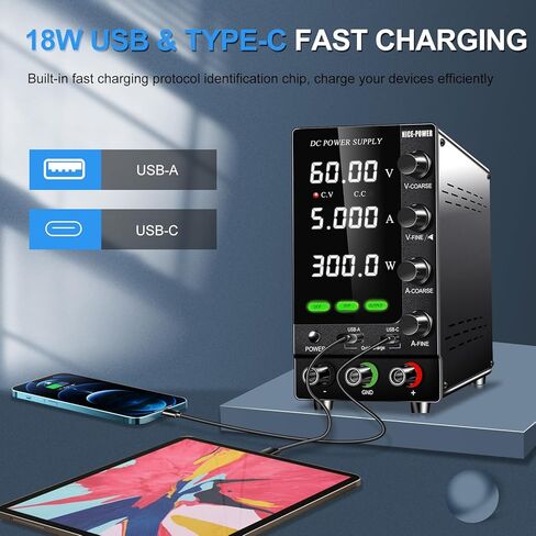 NICE-POWER DC Power Supply Variable 30V 10A, Adjustable Regulated DC Bench Power Supply with Encoder, Output Switch and OCP/OVP, Benchtop Lab Power Supplies 4-Digit LED Display with USB Quick Charge in Kuwait