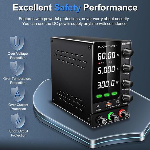 NICE-POWER DC Power Supply Variable 30V 10A, Adjustable Regulated DC Bench Power Supply with Encoder, Output Switch and OCP/OVP, Benchtop Lab Power Supplies 4-Digit LED Display with USB Quick Charge in Kuwait