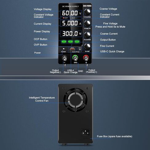 NICE-POWER DC Power Supply Variable 30V 10A, Adjustable Regulated DC Bench Power Supply with Encoder, Output Switch and OCP/OVP, Benchtop Lab Power Supplies 4-Digit LED Display with USB Quick Charge in Kuwait