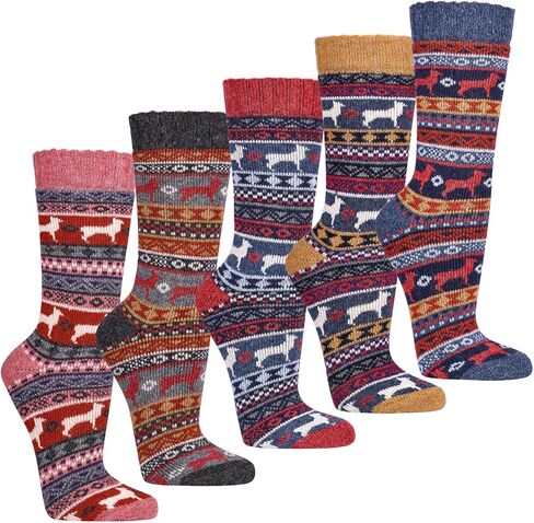 زوجان من الجوارب النسائية من الصوف النرويجي من تصميم Leo Design محبوكة حراريًا، نمط بيرو، صوف الميرينو والألبكة Hygge للطقس البارد in Kuwait