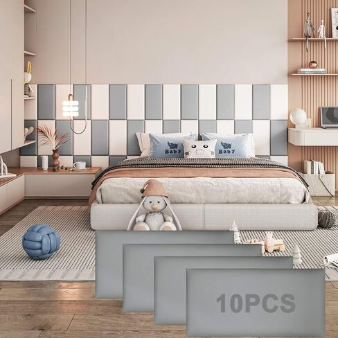 Peel and Stick Headboard White Upholstered Wall Panels Pack of 4 Panels 3D Anti-Collision Wall Padding Wall Mounted headboard Soundproof Wall Panels in Saudi Arabia