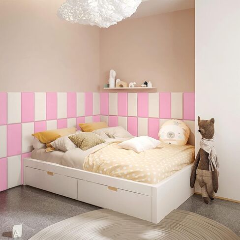 Peel and Stick Headboard White Upholstered Wall Panels Pack of 4 Panels 3D Anti-Collision Wall Padding Wall Mounted headboard Soundproof Wall Panels in Saudi Arabia