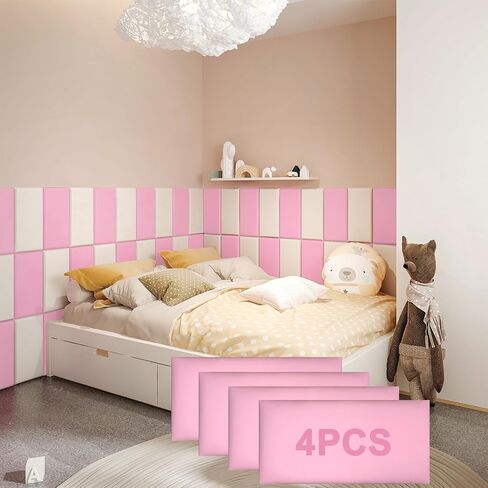 Peel and Stick Headboard White Upholstered Wall Panels Pack of 4 Panels 3D Anti-Collision Wall Padding Wall Mounted headboard Soundproof Wall Panels in Saudi Arabia
