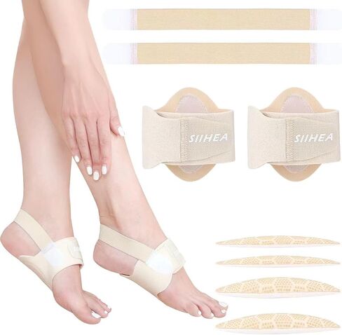 Arch Support Braces Sleeves for Pressure, Plantar Fasciitis Relief, Adjustable Compression Bands for Flat Feet High & Fallen Arch, Non-Slip Foot Wraps with Gel Pad (Cool Black, Adjustable) in Saudi Arabia