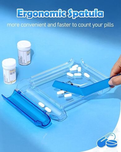 Plifal Pill Counting Counter Tray with Spatula - Medicine Bottle Print Dual Channel Design Pharmacy Medicine Sorting Tray with Funny Reminder Labels Design, Equipped with L-Shaped Spatula in Saudi Arabia