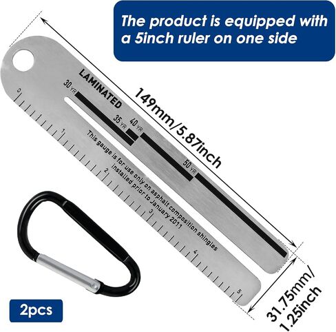2 Pcs Shingle Gauge, 4/09 Shingle Gauge Portable Roof Pitch Gauge with Carabiner Shingle Gauge Tool for Measuring and Analyzing The Thickness of Roof Tiles (2 Pcs) in Saudi Arabia