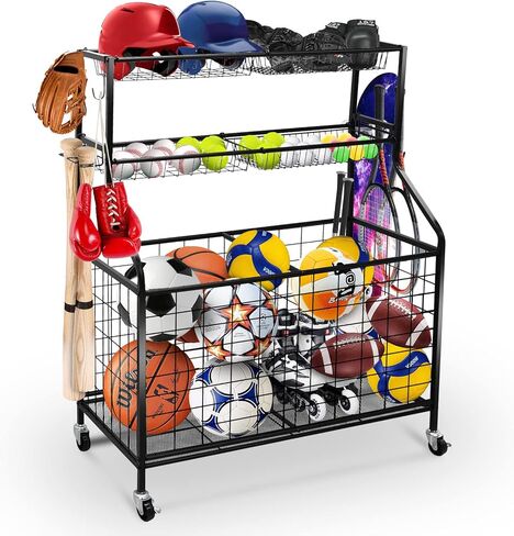 منظم تخزين المعدات الرياضية، نظام تخزين المرآب مع السلال والخطافات، عربة الكرة الرياضية المتدحرجة، منظم كرة المرآب للمعدات الرياضية/الألعاب، تخزين الكرة الرياضية للاستخدام الداخلي والخارجي in Kuwait