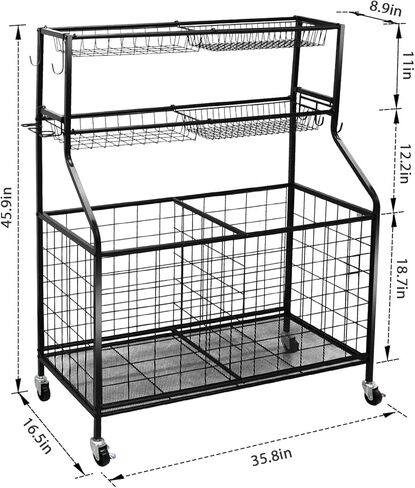 منظم تخزين المعدات الرياضية، نظام تخزين المرآب مع السلال والخطافات، عربة الكرة الرياضية المتدحرجة، منظم كرة المرآب للمعدات الرياضية/الألعاب، تخزين الكرة الرياضية للاستخدام الداخلي والخارجي in Kuwait