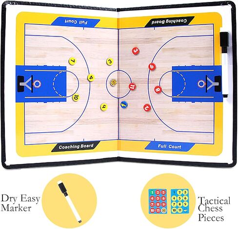 YIKANGHENG Basketball Coach Board, 11 Inch x 8 Inch Foldable PU Leather Wipable Coach Board with Eraser Marker for Basketball Coach Teaching in Saudi Arabia