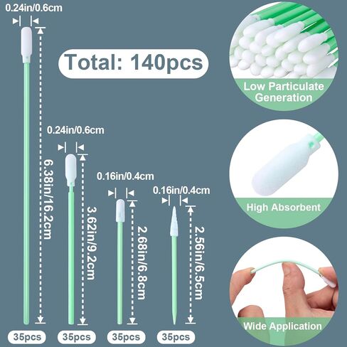 140PCS Foam Cleaning Swabs, 4 Types Microfiber Knitted Polyester Swab Head Tips for Lab, Electronics, Printer, Gun, Camera, Optical Lens, Cleanroom, Watch, Arts, Crafts, Car Detailing in Saudi Arabia