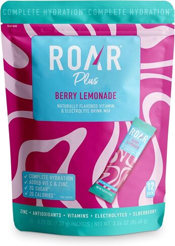 Roar Complete Hydration Powder Plus - Hydration Packets with Zinc and Elderberry - Electrolytes Powder No GMOs, Gluten Free - Berry Lemonade - 12 pc in Kuwait