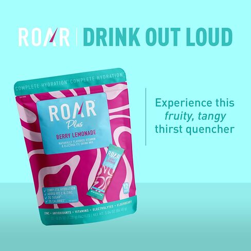Roar Complete Hydration Powder Plus - Hydration Packets with Zinc and Elderberry - Electrolytes Powder No GMOs, Gluten Free - Berry Lemonade - 12 pc in Kuwait