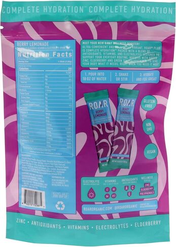 Roar Complete Hydration Powder Plus - Hydration Packets with Zinc and Elderberry - Electrolytes Powder No GMOs, Gluten Free - Berry Lemonade - 12 pc in Kuwait