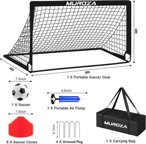 Soccer Goals for Backyard Set, 6x4 ft Portable Pop Up Soccer Nets with Soccer Ball, Agility Ladder, Cones, Complete Training Equipment for Youth, Toddler Outdoor Sports Games(Black) in Saudi Arabia