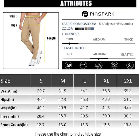 PINSPARK Men's Golf Pants UPF 50+ Stretch Quick Dry Lightweight Dress Pants Tapered with Zipper Pockets for Casual Travel,Medium Khaki in Saudi Arabia