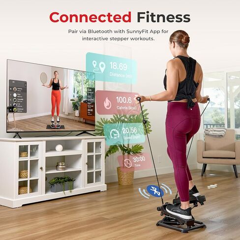 Sunny Health & Fitness Total Body 2-in-1 Stepper Machine, Total Body Workout, Adjustable Hydraulic, Resistance Bands, Non-Slip Pedals w Optional Free SunnyFit App Enhanced Bluetooth Connectivity in Saudi Arabia