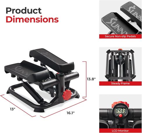 Sunny Health & Fitness Total Body 2-in-1 Stepper Machine, Total Body Workout, Adjustable Hydraulic, Resistance Bands, Non-Slip Pedals w Optional Free SunnyFit App Enhanced Bluetooth Connectivity in Saudi Arabia