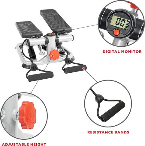 جهاز السائر 2 في 1 لكامل الجسم من Sunny Health & Fitness، تمرين كامل الجسم، هيدروليكي قابل للتعديل، أشرطة مقاومة، دواسات مضادة للانزلاق مع تطبيق SunnyFit الاختياري المجاني، اتصال بلوتوث معزز in Kuwait