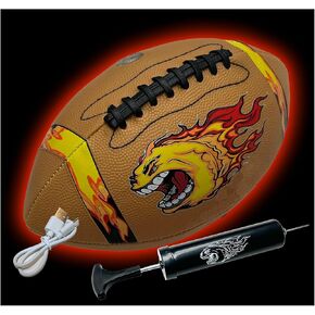 FIREBOMB™ - USB Rechargeable LED - Machine Stitched RealFeel™ Leather FootBomb™ Football - Size 6 - Light Brown - Light Up Glowing Bright LED Outdoor Nighttime Playground Activity Youth Kids Sports