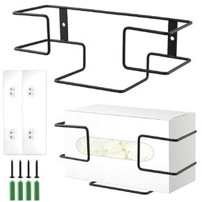 QWORK Wall-Mounted Disposable Glove Dispenser - 2 Pack Glove Box Holder, Metal, Black - Organize & Access Gloves, Tissues, Wipes - Easy Installation with Adhesive Pads & Screws