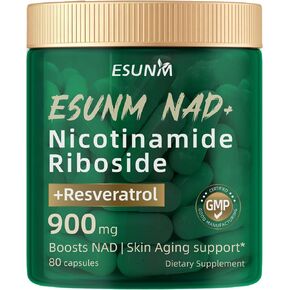 نيكوتيناميد ريبوسيد 900 ملغ، مكمل NAD+، مكملات غذائية ريسفيراترول، مكمل لمكافحة الشيخوخة، الطاقة، التركيز - 80 كبسولة