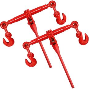 3/8"-1/2" Ratchet Binders 9200 LBS Secure Working Load, G70 Hooks and Adjustable Length, Chain Binders for Grade 70-80 Chains, Tie Down, Towing, Transportation, 2 Pack, Red