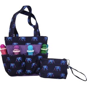 Bingo Dauber Bag with 8 pockets and Wristlet Pouch - Large Tote Bag for carrying bingo supplies and money pouch (Elephants)