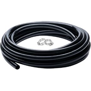 3/8" id - 25ft Black Vinyl Tubing Flexible PVC Tube Hybrid Hose Transfer Water Fuel Gas for Pond Fountain Garden Waterfall, Durable and Safe, with 2 Hose Clamps