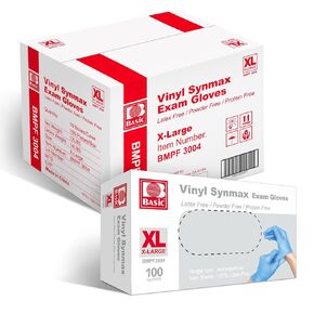 Basic Medical Synmax Vinyl Exam Gloves - Latex-Free & Powder-Free - X-Large, BMPF-3004(Case of 1,000),Blue