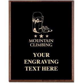 Mountain Climbing Plaques, Custom Engraved Mountain Climber Trophy Plaque Award, Great Customizable Climbing Awards Prime