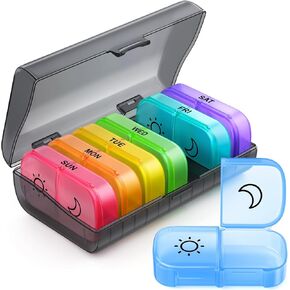 ZIKEE Weekly Pill Organizer 2 Times a Day with Same-Side Opening Design, AM PM Pill Box 7 Day with 7 Detachable Pill Cases for Travel, Large Pill Holder for Medications, Vitamins and Fish Oils