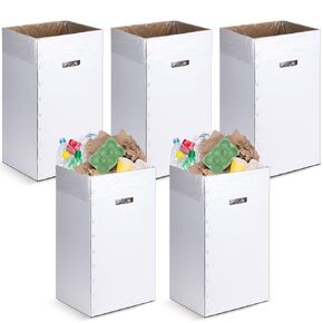 Tioncy 5 Pcs Cardboard Trash Cans Disposable and Reusable Corrugated Cardboard Trash Cans Recycling Bins Bulk with 10 Trash Bags White Garbage Boxes for Parties Events (30 Gallon)
