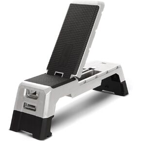 HolaHatha Adjustable Multi-Functional Exercise Bench 440lb Capacity Foldable Incline Deck, 8.5 to 14.5 Inch Height, Compact Design, Silver