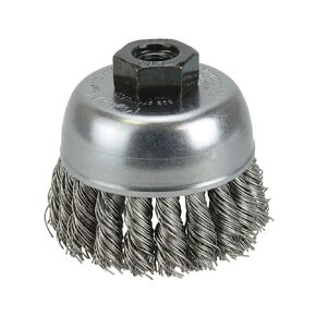 Weiler 13253 2-3/4" Single Row Knot Wire Cup Brush, .020" Stainless Steel Fill, M10X1.25 Nut, Made in the USA
