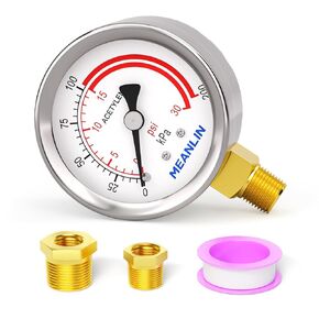 MEANLIN MEASURE Low Pressure Gauges for Acetylene Regulator 1/4" NPT 2.5" FACE DIAL, 30 Psi Replacement Gauges