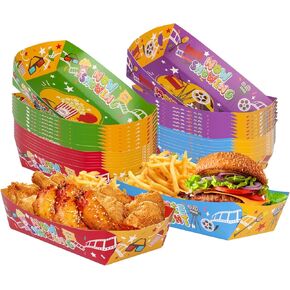 48 Pcs Movie Night Snack Trays, 3 lbs Paper Food Trays, Movie Night Supplies for Family Movie Party, Movie Container Holder for Birthday Party